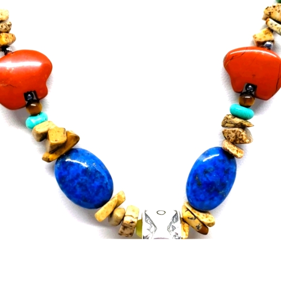 CAROLYN POLLACK .925 Silver Multi Stone W/Jasper Stone Bear Necklace NWOT - Picture 6 of 12